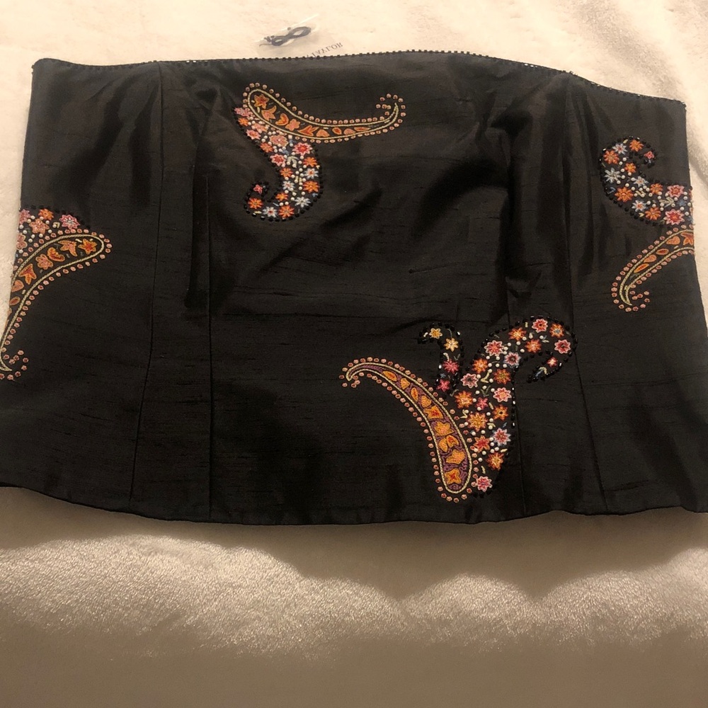 Ann Taylor Black Strapless Embroidered Paisley Top